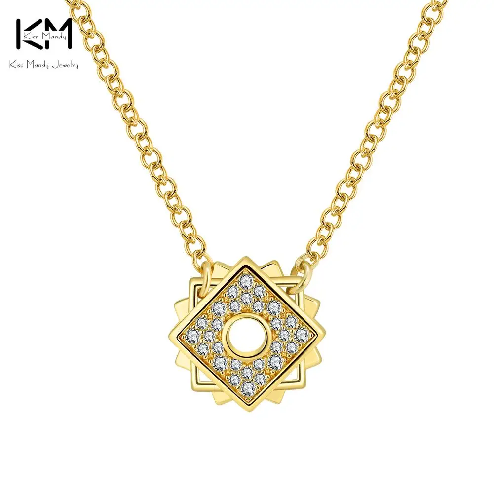 

KISS MANDY Trendy Women Gold Color Zircon Rhombus Pendant Necklace Long Chain Necklace Copper 2021 Fashion Jewelry Gift ON163