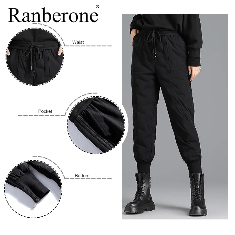 Ranberone Warm Women's Pants High Waist Large Size M-4XL Plus Velvet Thick Loose Casual Sweatpants OuterWear Trousers