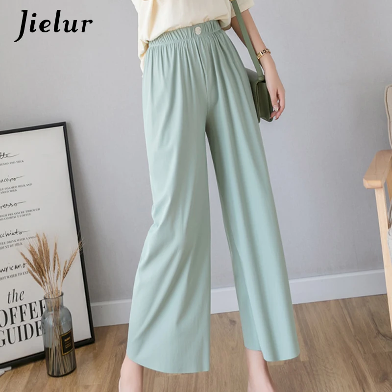 Jielur Elastic Wide Leg Pants Women Summer Loose Casual Solid Color Ladies Straight Slim Trousers Harajuku Korean Pantalon Mujer | Женская