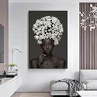 Холст с изображением цветов на голове, настенные картины год, плакаты и принты Африканской женщины, картины в скандинавском стиле, домашний декор для стен, Куадрос