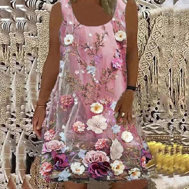 Женское винтажное платье-майка без рукавов с круглым вырезом | Женская одежда