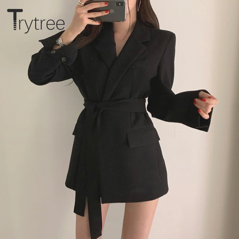 Trytree 2020 осенне зимнее женское повседневное пальто кардиган с отложным воротником
