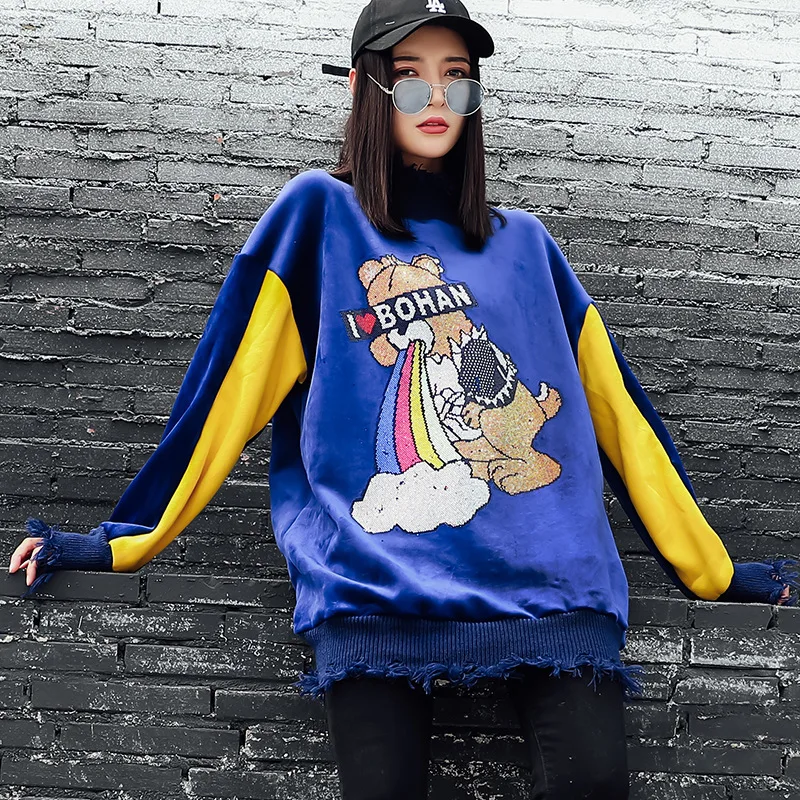 Корейский размера Плюс флисовые теплые пуловеры для женщин High Street мультфильм