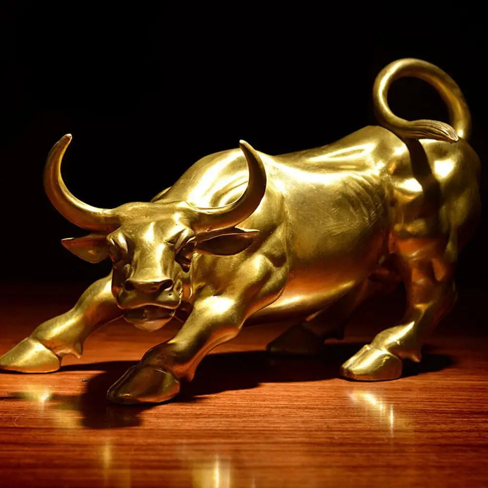 

Brass Bull Wall Street Cattle Sculpture Charging Stock Market Copper Cow Statue Mascot Crafts Ornament Home Office Gift
