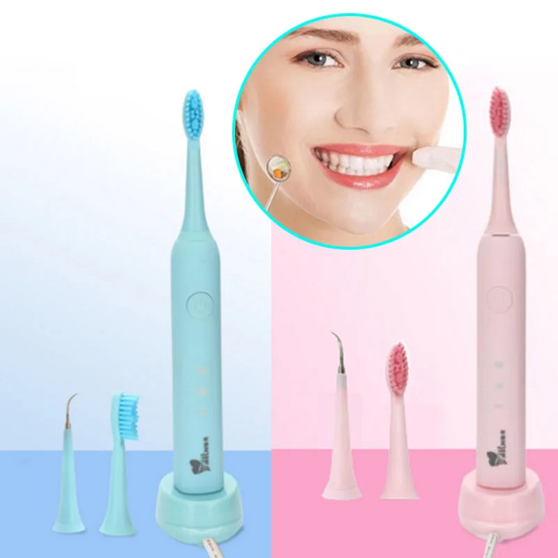 1 Set Ultrasonic Rotary Teeth Scaling Kit Electric Toothbrush (2 Brush Heads + 1 Scaling Tip)