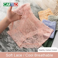cartelo women panties 3pcs high quality sexy lace underwear breathable low waist ladies briefs cotton antibacterial crotch