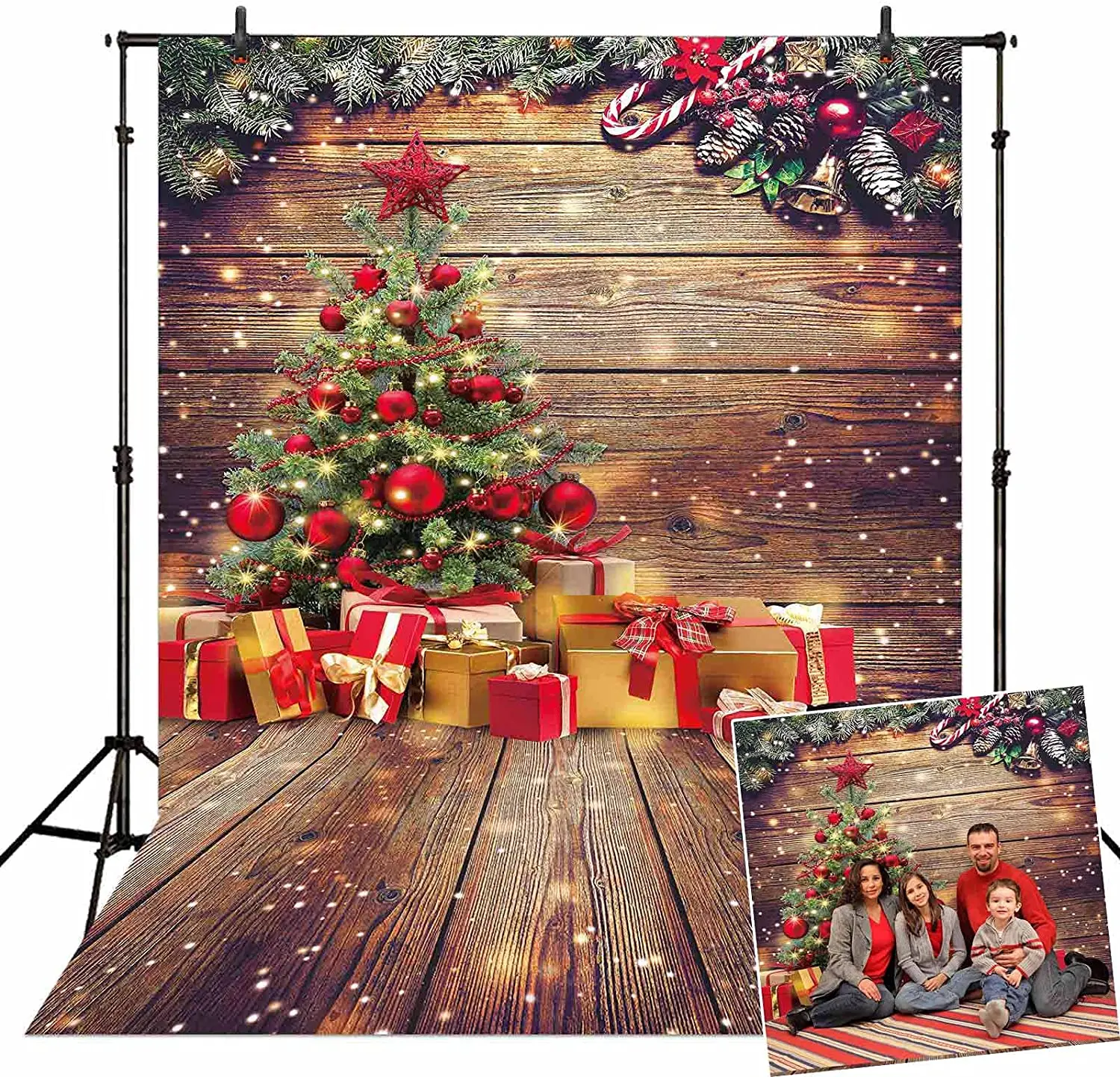 

Christmas Wood Backdrop Pine Tree Rustic Xmas Barn Winter Snow Background Baby Shower New Year Holiday Party Supplies Portrait