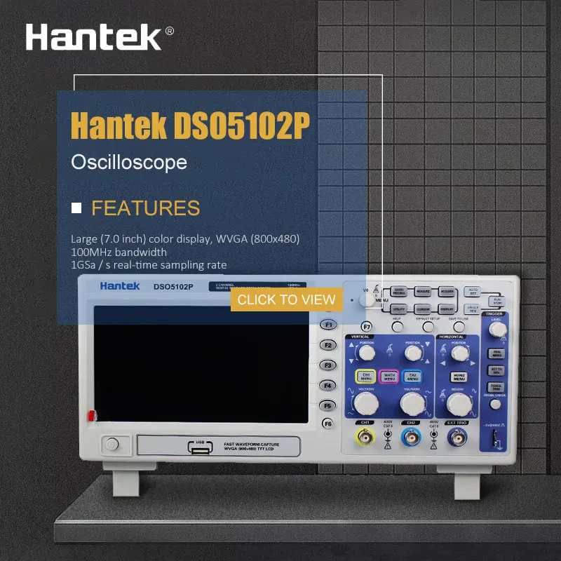 Цифровой осциллограф Hantek DSO5102P USB анализатор 100 МГц 2 канала 1 Гвыб/с 7 дюймов TFT