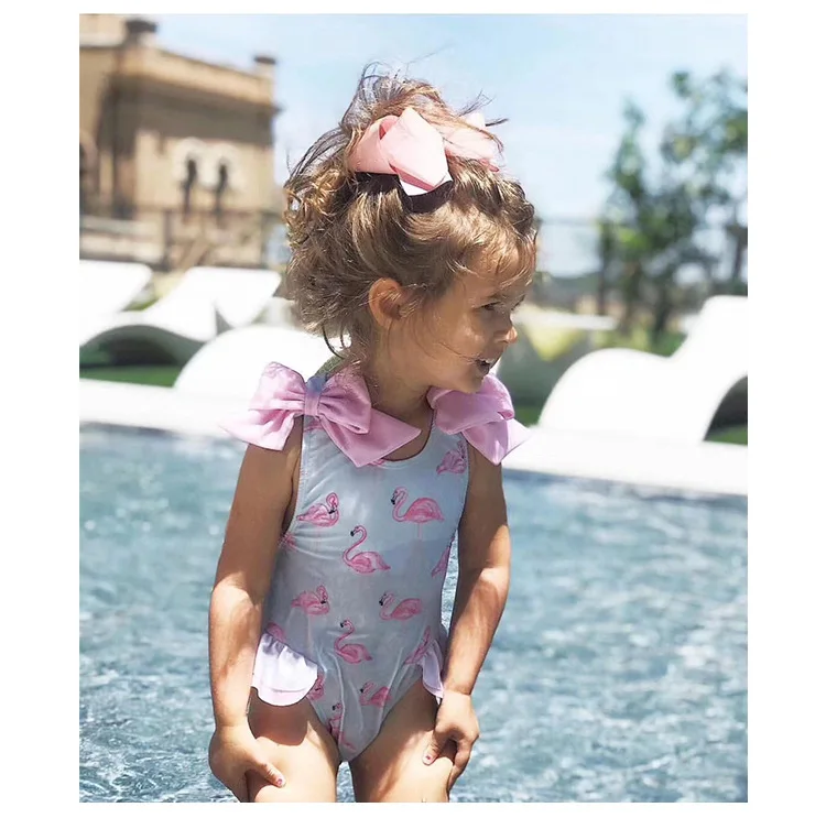 Ins детская одежда для купания девочек с шапки Прекрасный Bebe Фламинго колготки