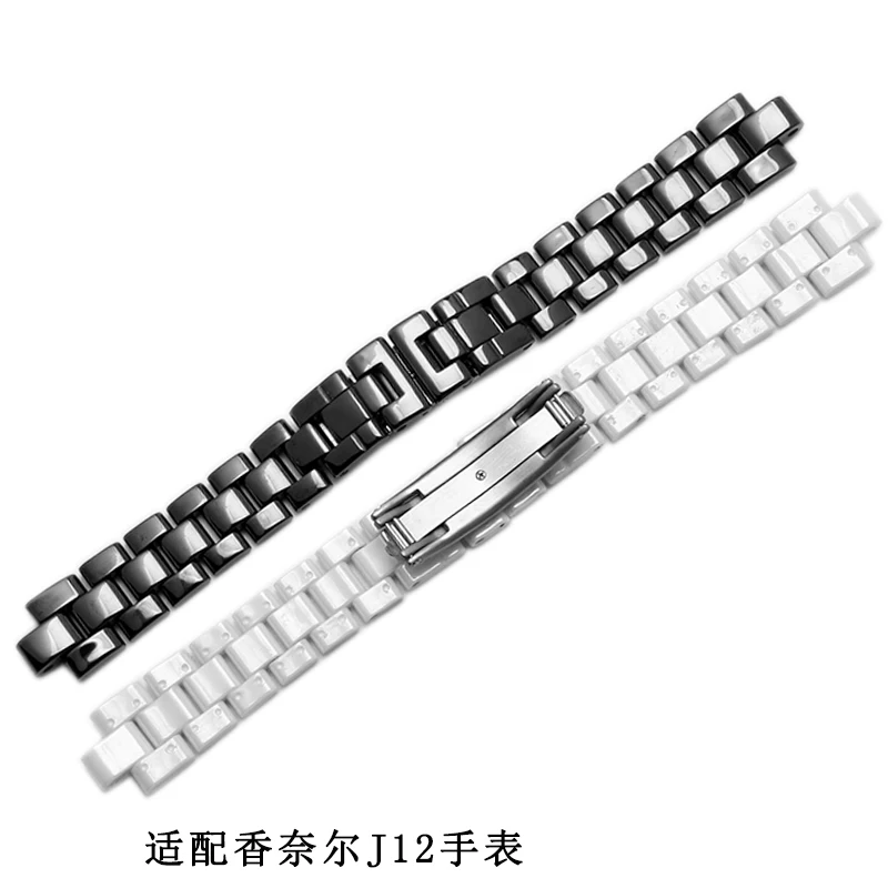 Convex Watchband Ceramic Black White Watch For J12 Bracelet Bands 16mm 19mm Strap Special Solid Links Folding Buckle