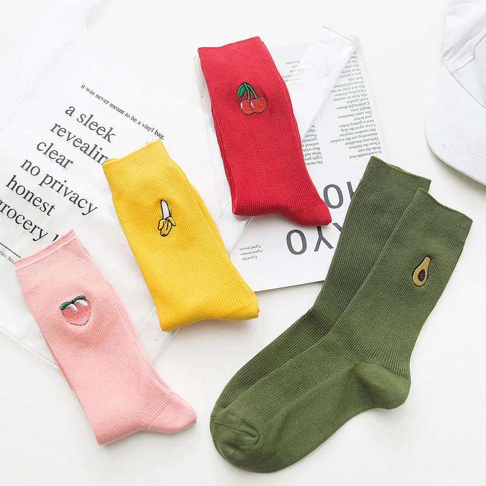 Милые Носки с рисунком из мультфильма кавайный персиковый Вишневый авокадо