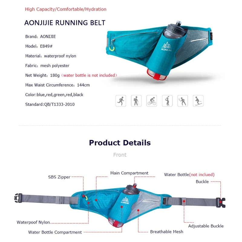 AONIJIE E849 Outdoor Sports Waist Packs Bag Running Belt Water Belt Pack for Marathon Jogging Cycling Hydration with Bottle