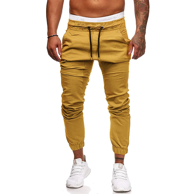 

Autumn Fashion Mid Waist Drawstring Jogging Trousers Solid Daily Male Pant Mens Casual Solid Slim Pleated Long Pants Streetwear