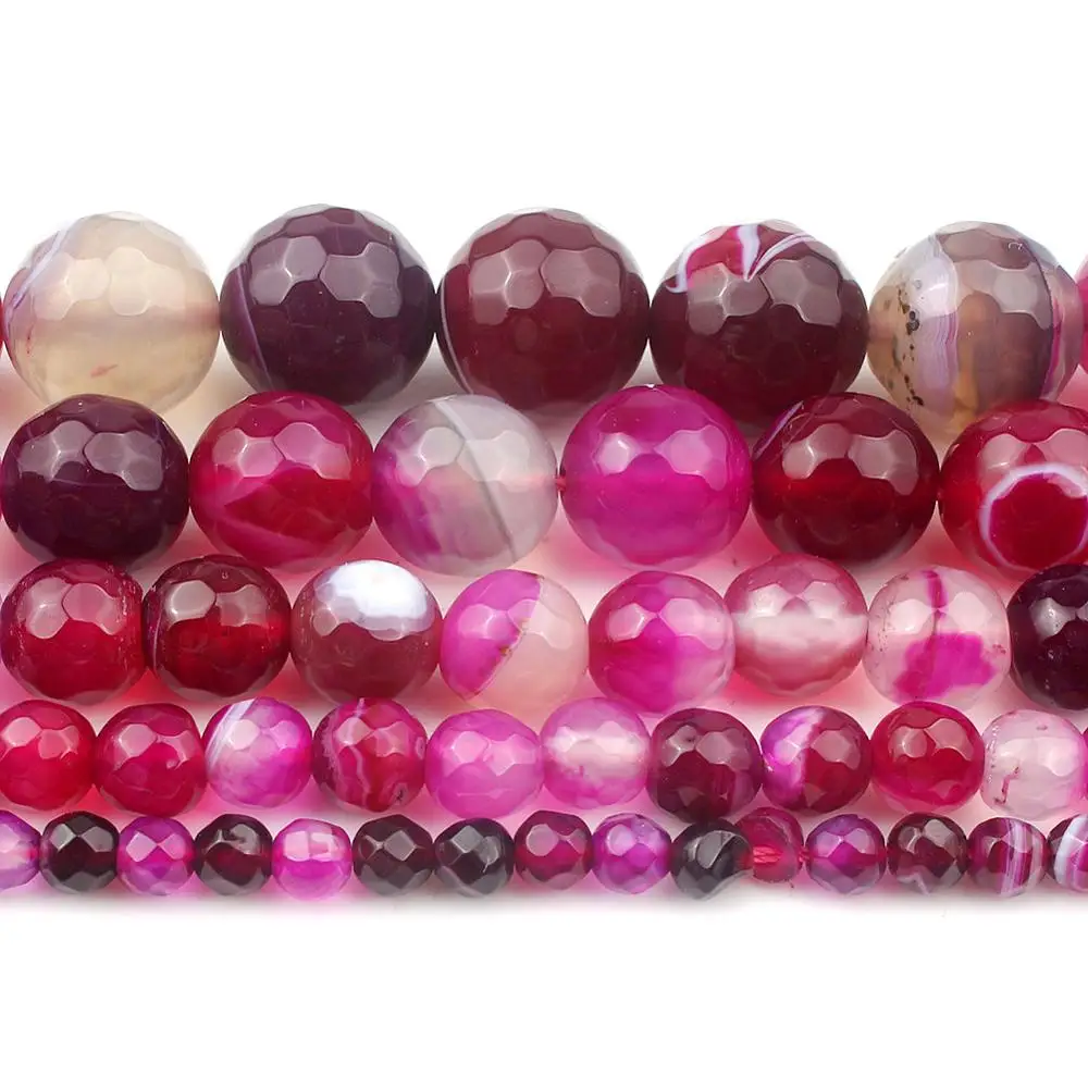 Бусины Из Натурального фуксии с гранями круглые бисеры из страусиного агата