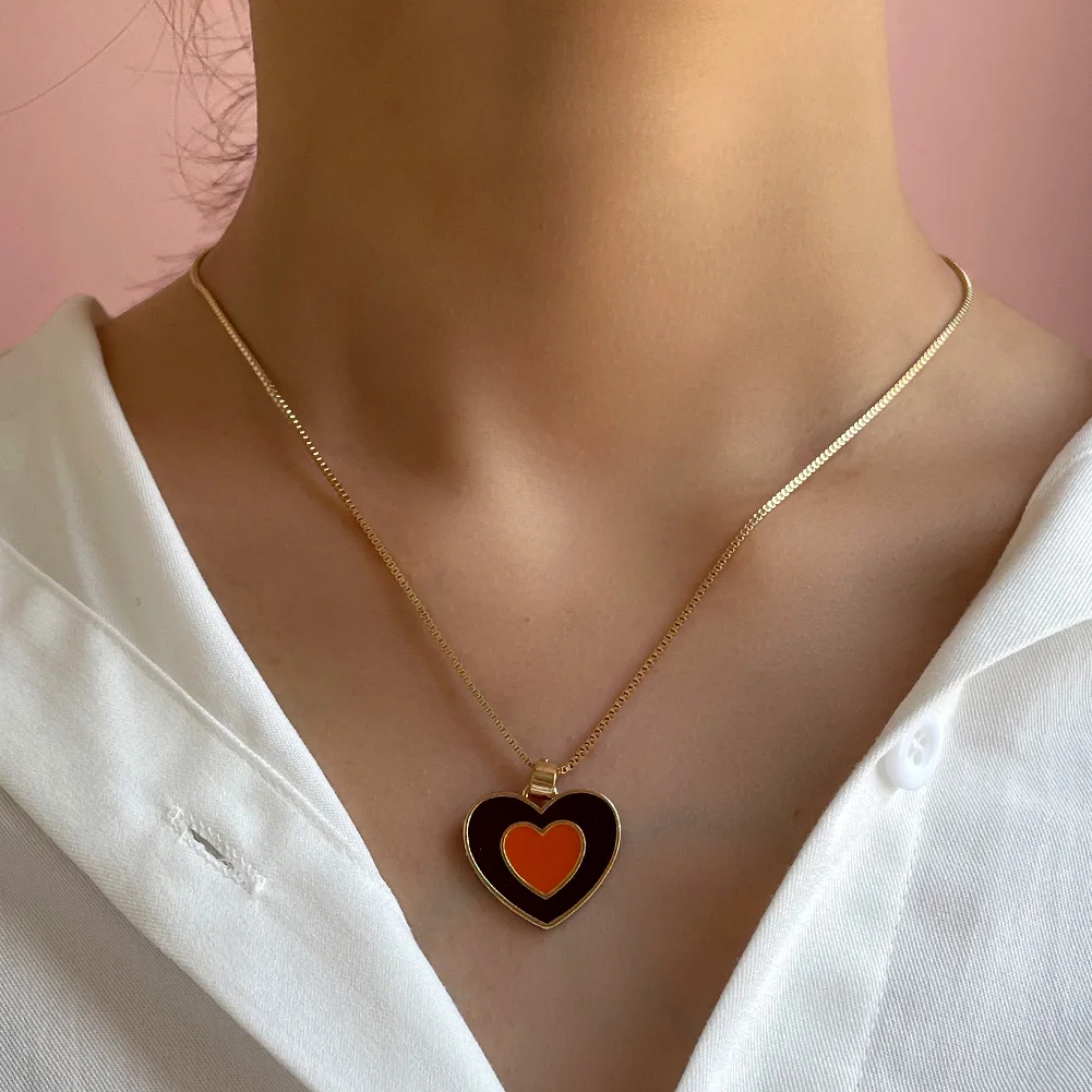 

Trendy New Heart Letter Pendant Necklace For Women Gold Color Metal Double layer Love Heart Choker Necklaces Creative Jewelry