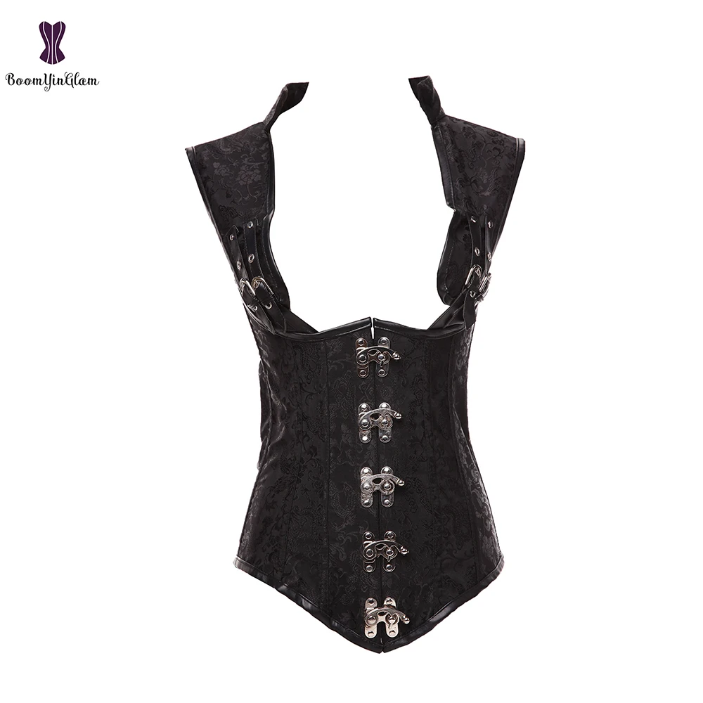 Женский корсет в стиле стимпанк со спиральными стальными косточками с застежкой
