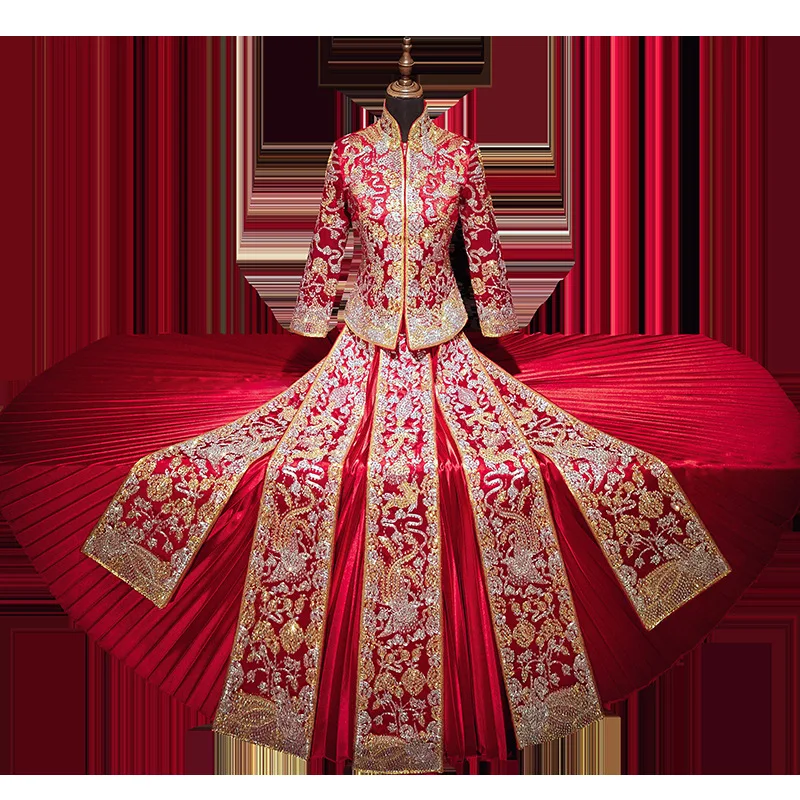 Китайское свадебное платье невесты Cheongsam традиционные женские элегантные стразы