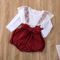Одежда для новорожденных девочек Pudcoco, однотонные кружевные топы с рюшами и длинным рукавом, шорты на бретельках, комбинезоны, комплекты из 2 предметов, хлопковая одежда