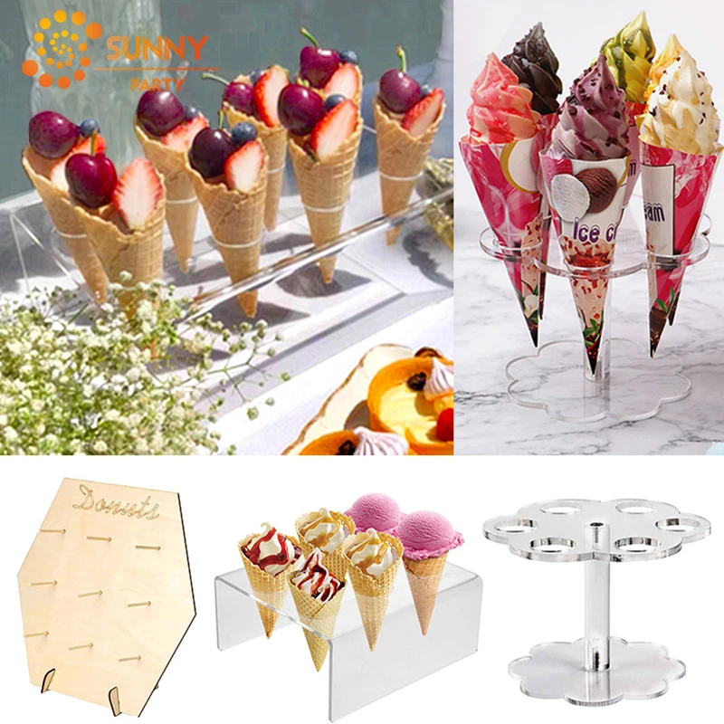 Acrylic Multi Holes Ice Cream Holder Cake Candy Shelf Transparent Display Stand Multilayer Birthday Party Wedding Decor Supplies | Дом и сад