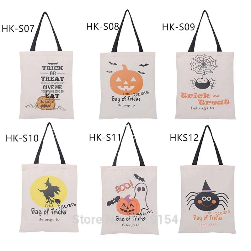 

20pcs Halloween Bucket Monogram Trick or Treat Bag Drawstring Canvas Tote Party Decoration Shopping Basket Halloween Gift