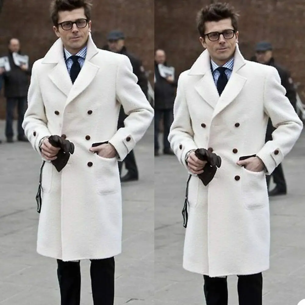 Men's Long Coat Winter Woolen Trench Coat High Quality Wool White Extra Long Warm Jacket