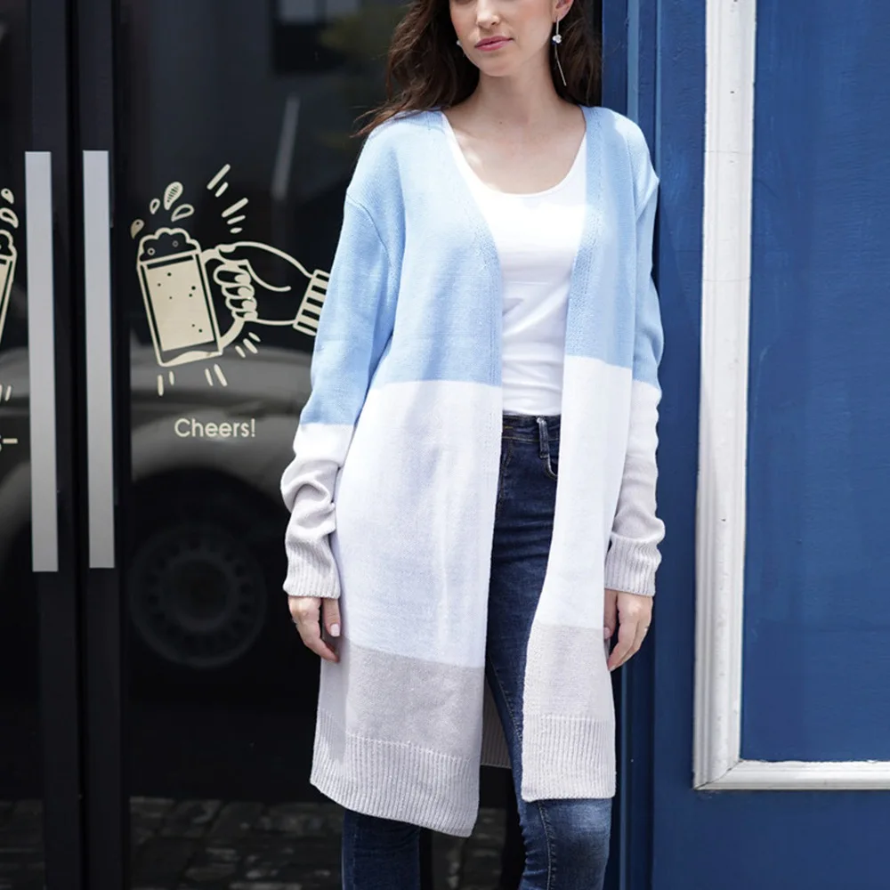 Autumn Women Sweater Striped Cardigan Cashmere Draped Loose Long Casual Knit Coat |