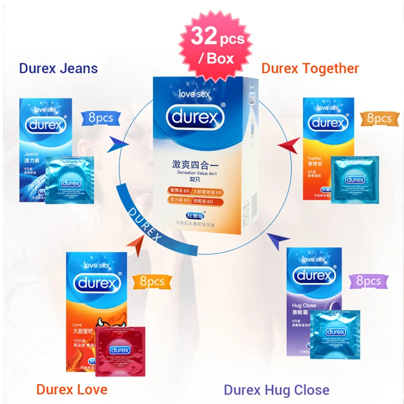 Durex презервативы 100 шт. для секса 4 вида из натурального латекса с дополнительной
