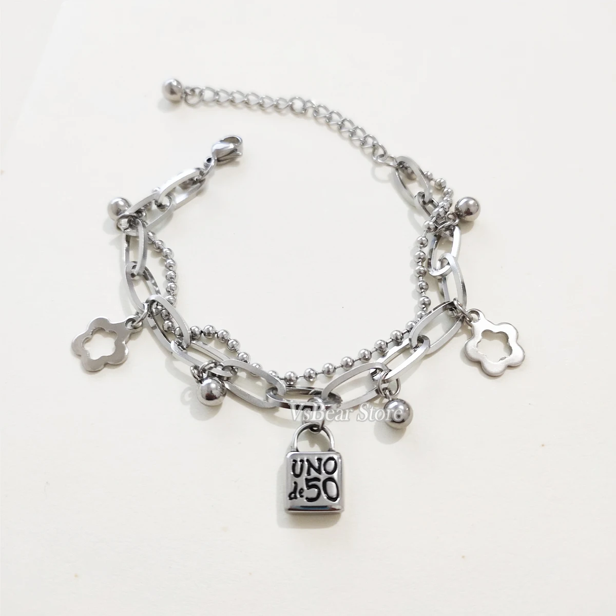 Очаровательные двойной Слои из нержавеющей стали браслет бусин &quotМедведь&quot