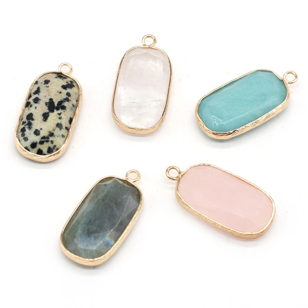 

Natural Stone Faceted Pendants Rectangle Flash Labradorite Jaspers Pendant for Jewelry Making Diy Women Necklace Earrings