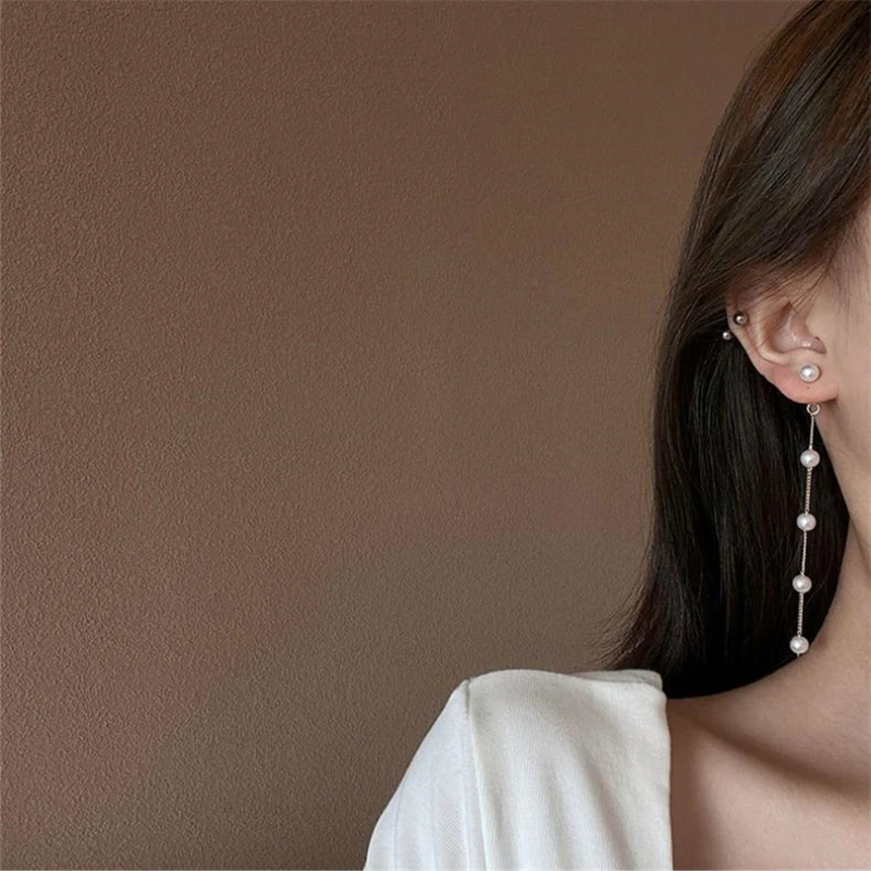 Женские серьги подвески AOMU золотистые с длинными кисточками и искусственным