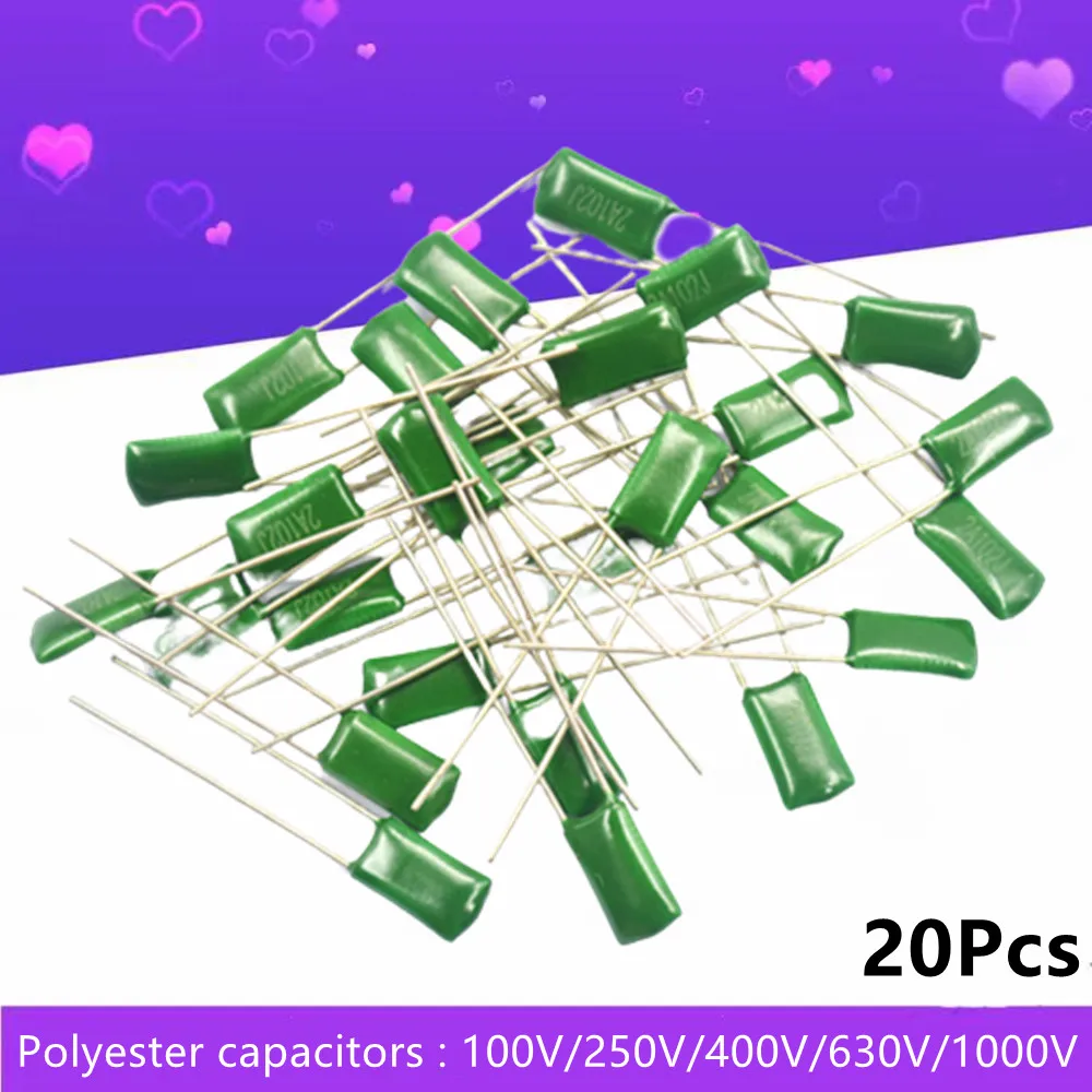 

20Pcs Full Series Capacitor 100V 250V 400V 630V 1000V Polyester Film Capacitor 67 Kind Capacitance 1nF 2.2nF 10nF 150nF 220pF