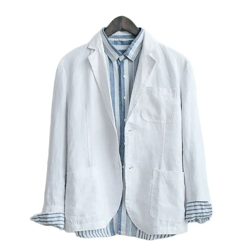 

Men Cotton Linen High Quality Healthy Soft Comfortable Suit Jackets Business Casual Japan Style Retro Harajuku Solid Color Coats