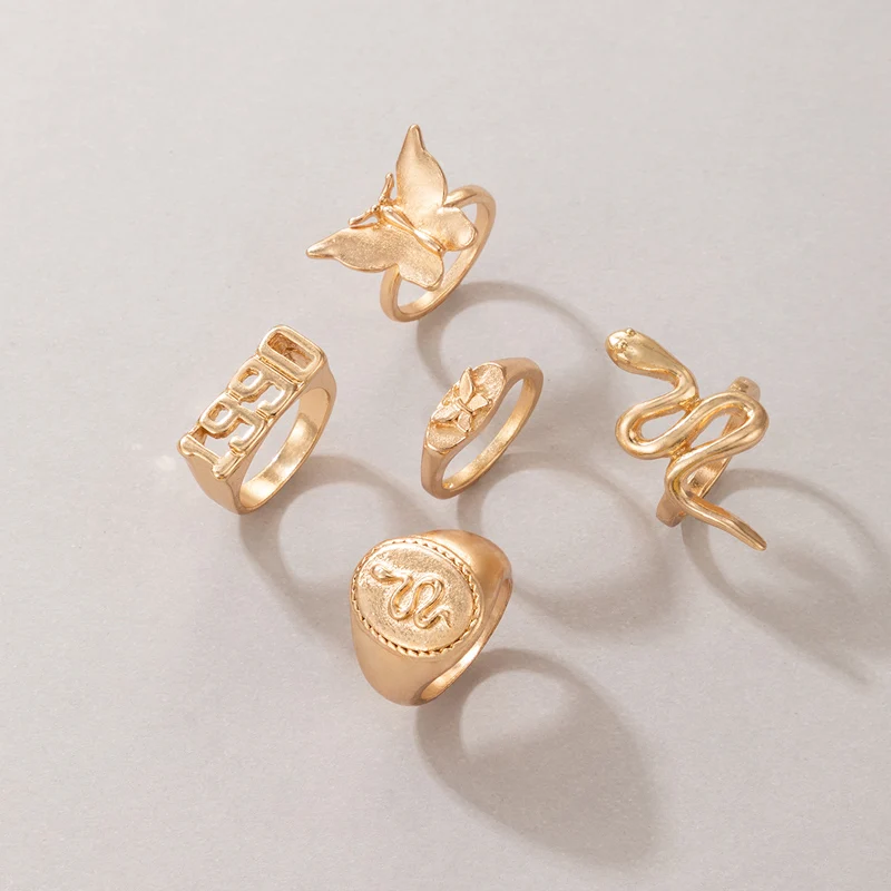 Набор золотых колец Tocona 5 шт./компл. Pretty в форме бабочки для женщин с буквой 1990 змея