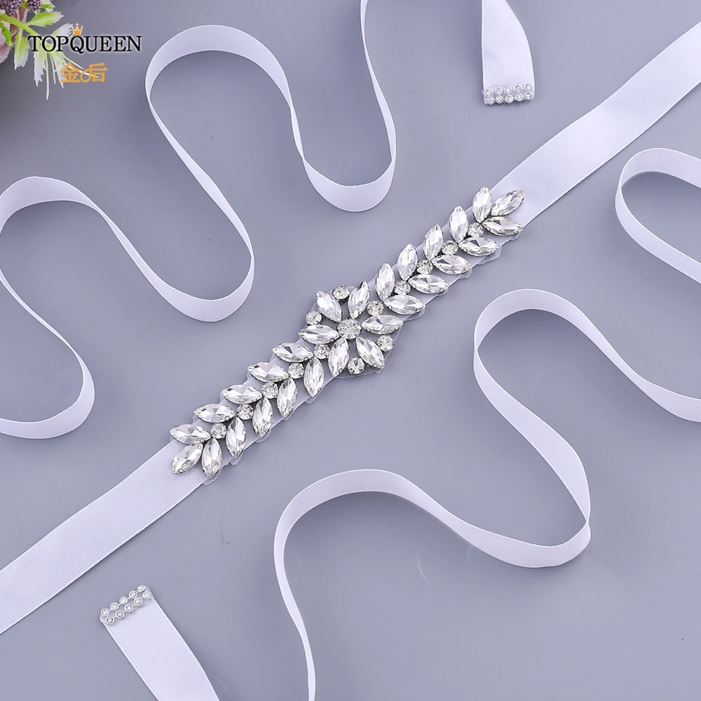 TOPQUEEN S69 серебряный пояс для невесты узкий Стразы официального платья свадебные