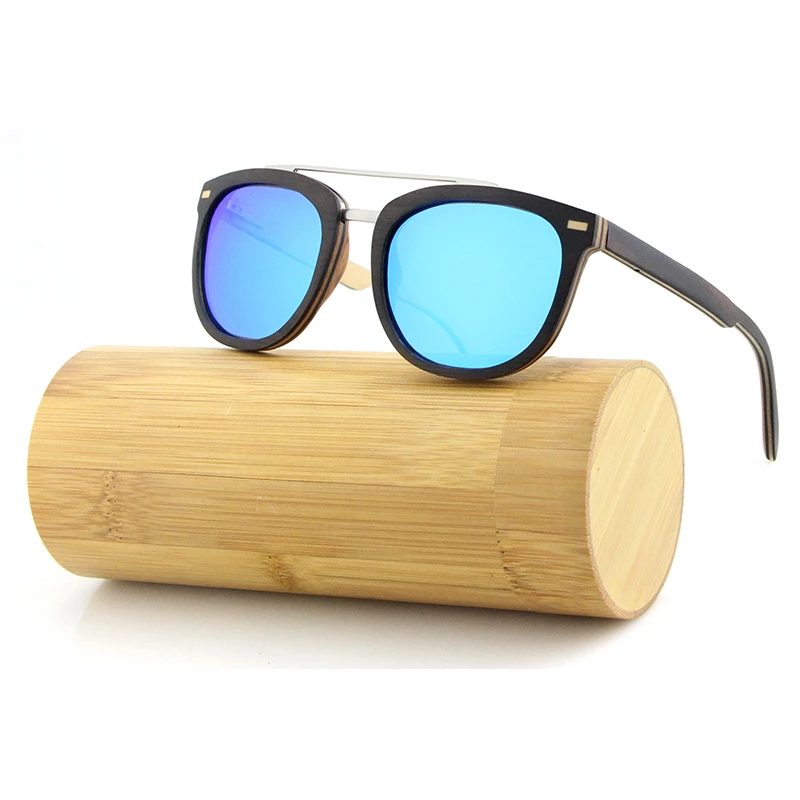 Мужские солнцезащитные очки квадратные поляризационные из черного дерева