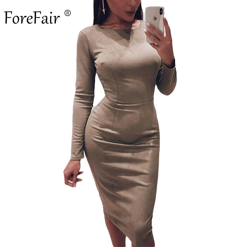Женское Замшевое платье карандаш Forefair однотонное облегающее вечернее средней