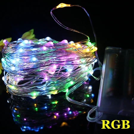 RGB 2 м, 5 м, 10 м, медный, серебристый провод, светодиодный, Рождественские огни, AA, на батарейках, рождественская елка, гирлянды для украшения свадьбы, праздника - Испускаемый цвет: RGB