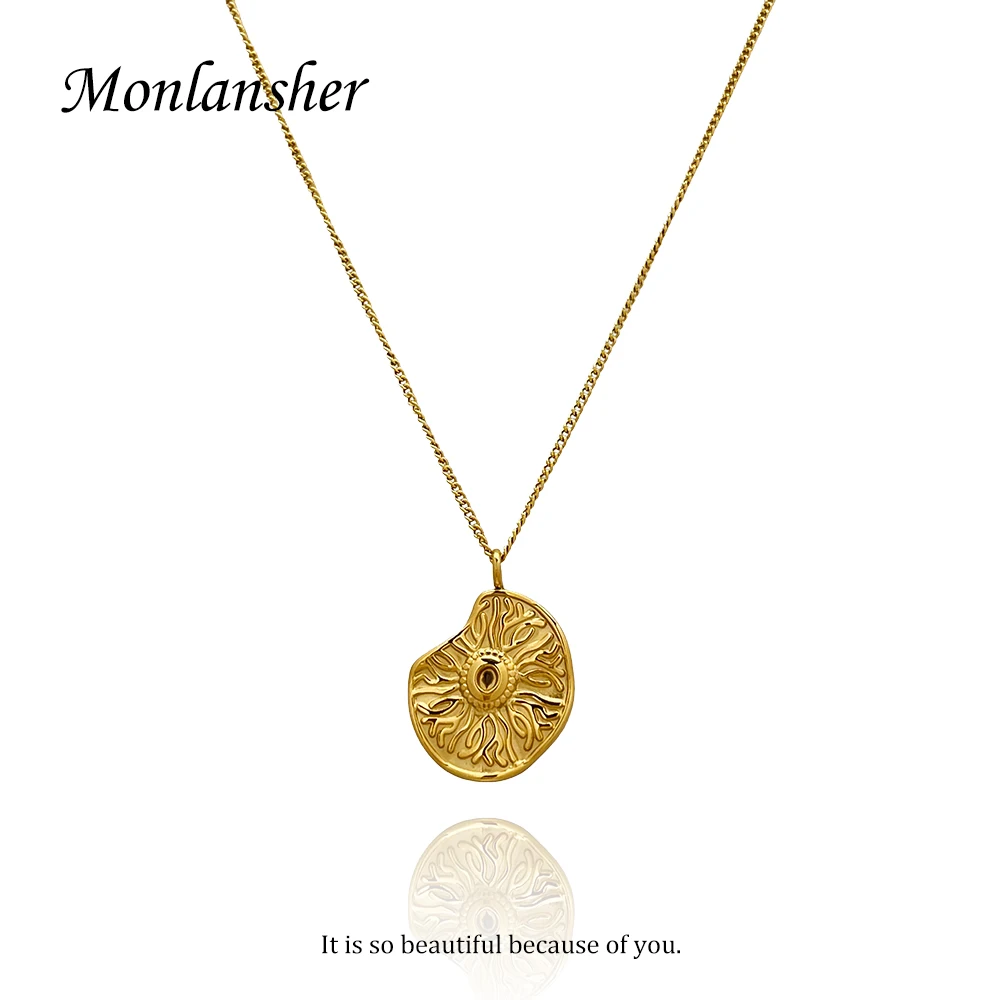 

Monlansher Unique Sun Compass Pendant Necklace Gold Color Titanium Steel Chain Necklace for Women Minimalist Necklaces Jewelry