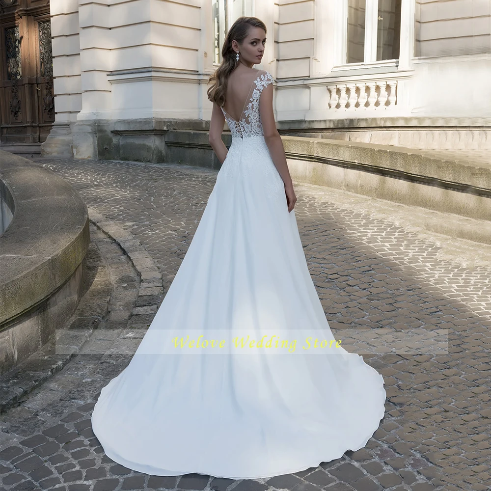 

Bohemian Wedding Dress Brush Train Cap Sleeve Scoop Neck A Line Simple Bridal Gowns Vestido De Novia 2021 Summer For Bride