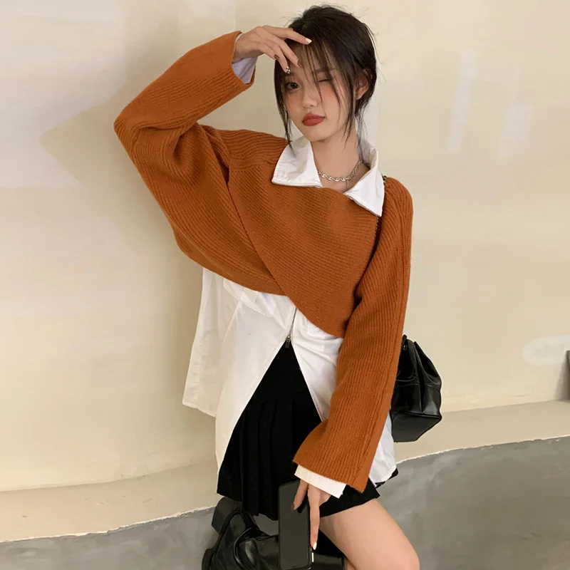Женский короткий свитер с перекрестной застежкой новый дизайн 2021 пуловер жилет |