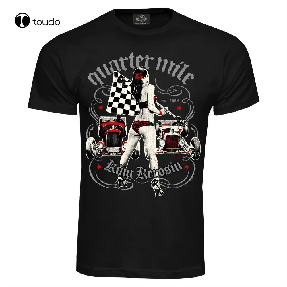 Новый бренд дешевая распродажа 100% хлопок четверть мили Oldschool Rockabilly Dragster США