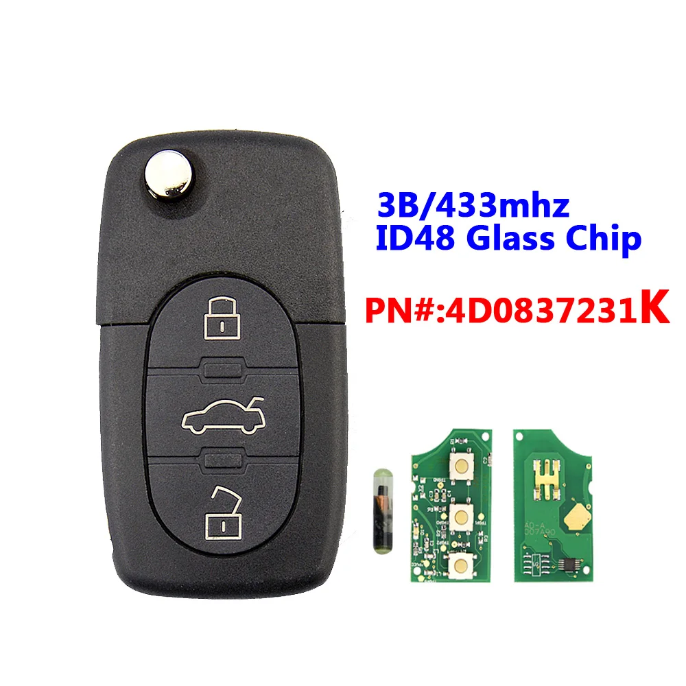 

For Audi 3 Button Key 4D0 837 231K WITH ID48 Chip