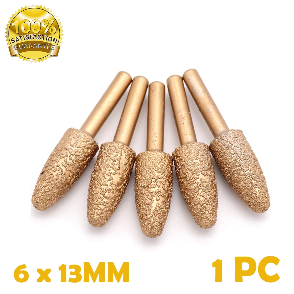 

1PCS 6MM Shank Vacuum Brazed Diamond Grinding Head Burrs Engraving Drill Bits For Stone Alloy Jade Peeling Carving Tools