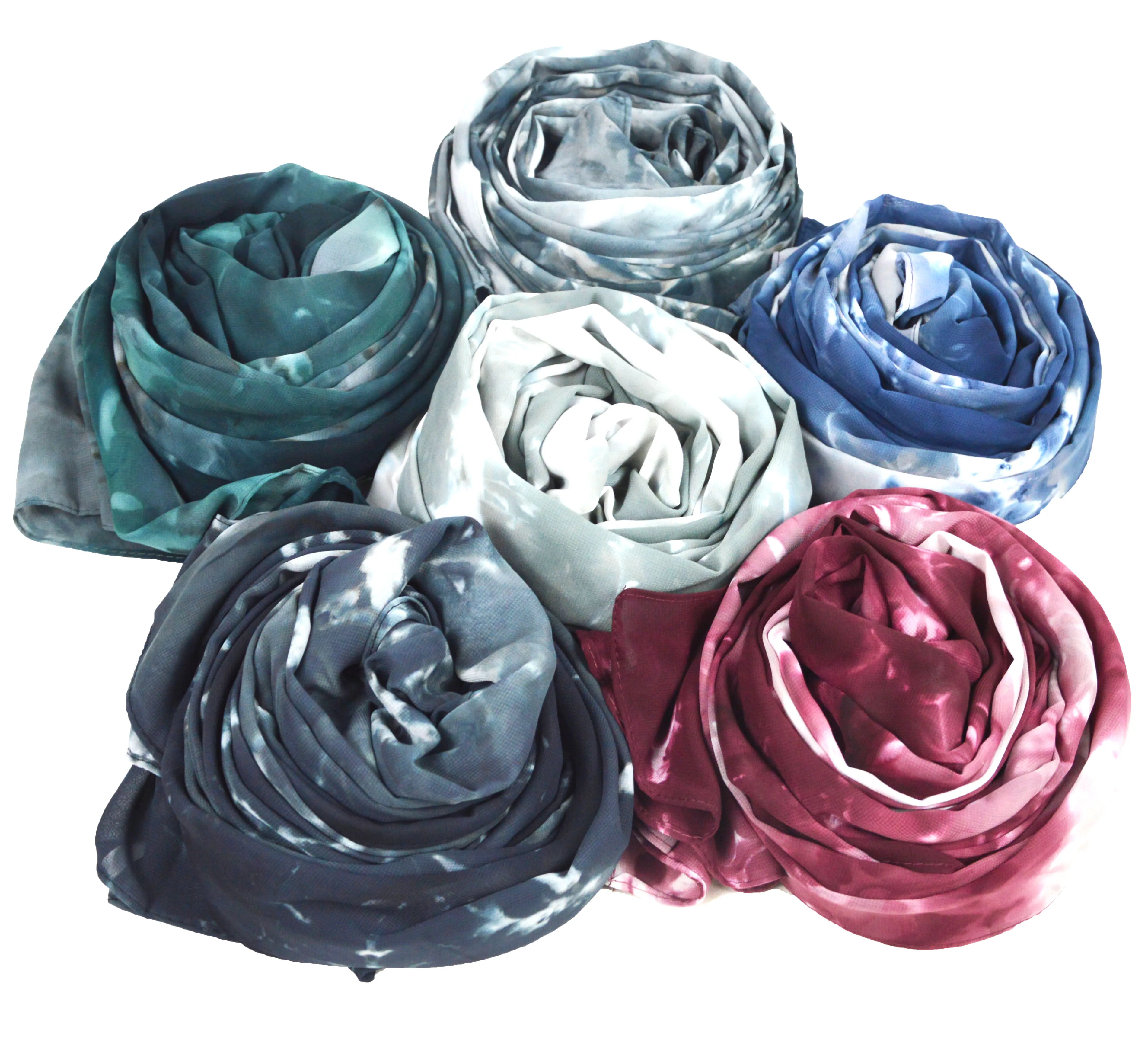 G40 20pcs New Arrival Ombre Tie-dyed Chiffon Scarf Hijabs Printed Shawls Women Large Size Muslim Headscarf Wraps