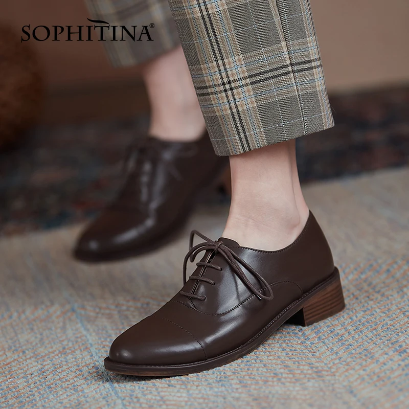 

SOPHITINA в Оксфордском стиле кожаные туфли женские Дамские туфли ручной работы с ремешками крест-накрест британский стиль Женская обувь однот...