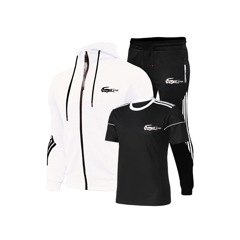 

New Brand Men's Stripe Printing Hoodie T-Shirt + Pants Suit Men Casual Suit Sportswear Zipper Jacket Spring And Summer 3Pieces
