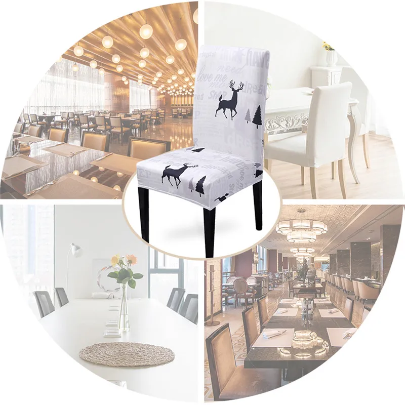 

Printed Chair Cover Christmas Big Elastic Seat Chair Covers Slipcovers Stretch Chair Cover Banquet Hotel Home Decoration