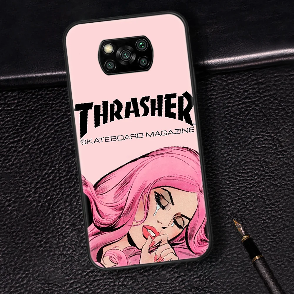 

Fashion Brand T-THRASHERS Phone Case Cover Hull For Xiaomi Mi A2 A3 8 9 SE 9T 10 10T Lite Pro Ultra Poco X3 black Cell Soft