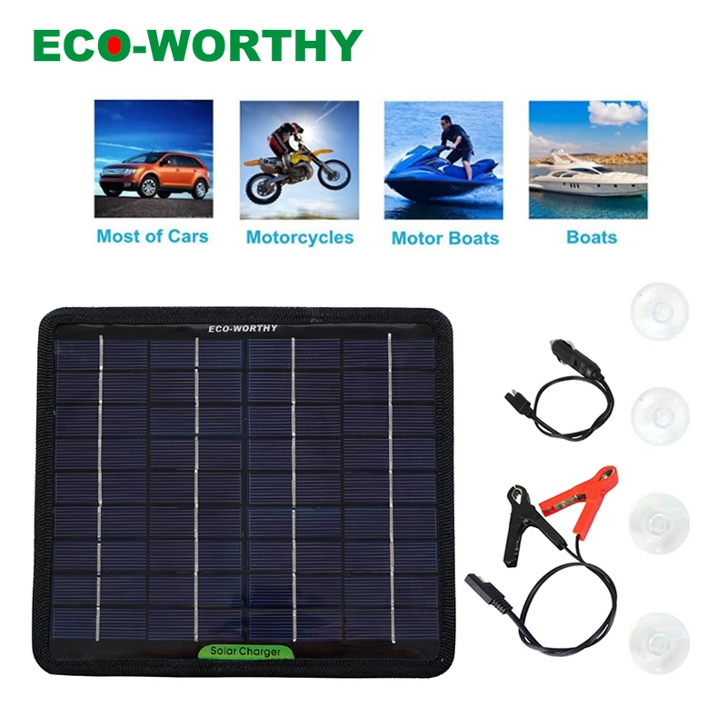 ECOWORTHY 12 вольт 5 ватт 10 ватт портативная солнечная панель зарядное устройство резервного копирования W/Аллигатор клип адаптер для автомобильного аккумулятора, телефона