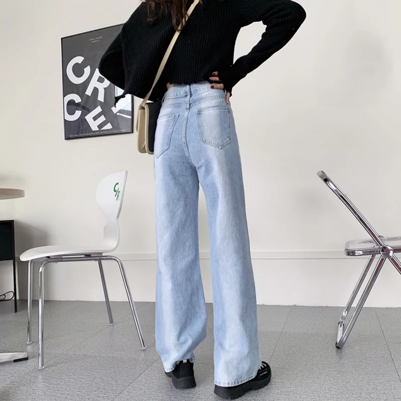 

Vintage Washed Jeans Women Commuter Style Jeans Loose High Waist Wide Leg Pants Fashion Striped Jeans Casual Straight Jeans